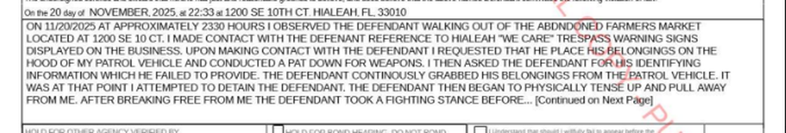 A snapshot from the arrest report from November 2025 of Aled Carbonell-Betancourt.